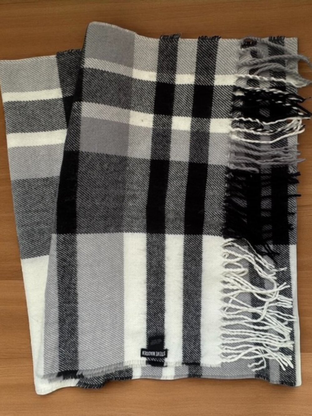 Steve Madden Fringed Plaid Scarf